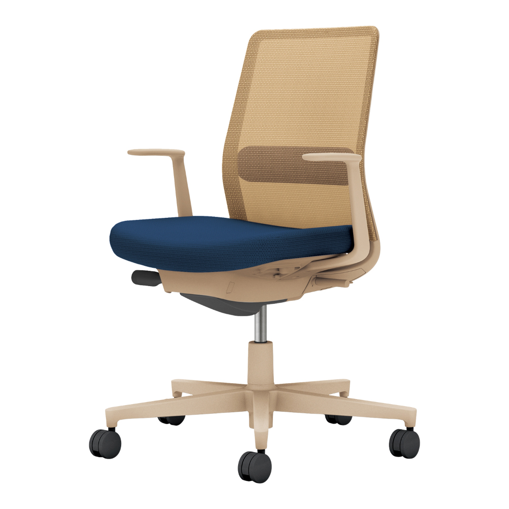 背：ソフトベージュ／座・ランバー： ネイビー