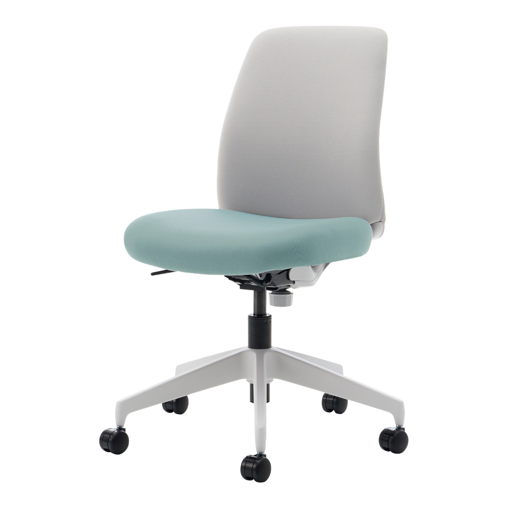 ホワイトグレー樹脂脚／背座別色／背ライトグレー／座ホワイトターコイズ