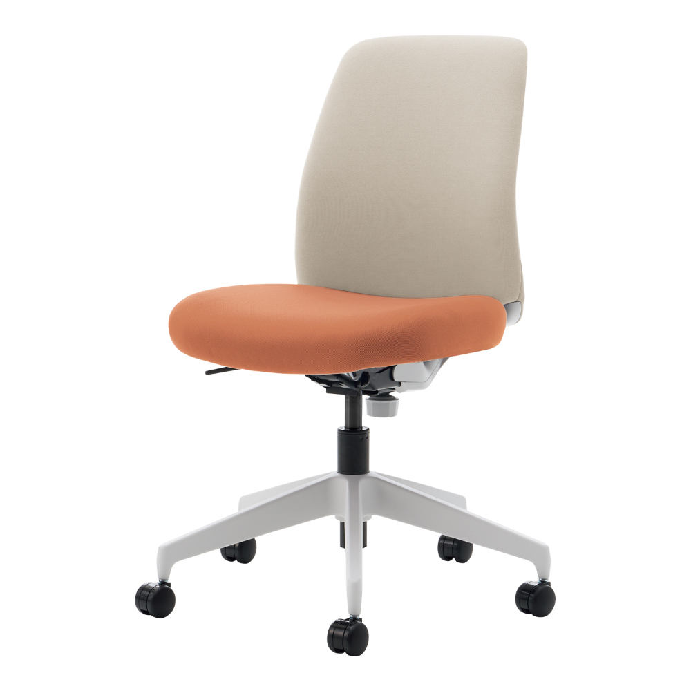 ホワイトグレー樹脂脚／背座別色／背ホワイトブラウン／座ペールテラコッタ