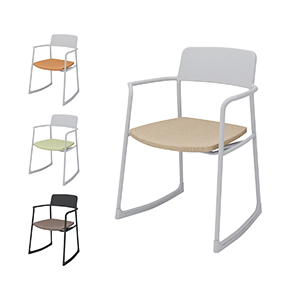 cuna クーナ／肘付きチェアー／ソリ脚タイプ／本体ライトグレー／座ソフトベージュ