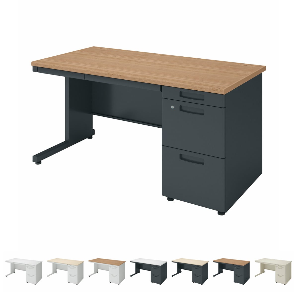 INVENT インベント／片袖机／W1400×D700／天板ラスティックミディアム／本体ブラック