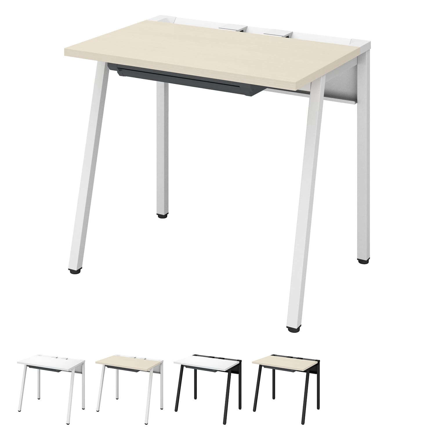 LEAN リーン／平机／センター引き出し付き／W800×D600／天板ナチュラル／本体ホワイト［ラクラク納品］