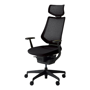 ing イング／メッシュタイプ／ヘッドレスト付きタイプ／Ｔ型肘／ブラック樹脂脚／ブラックシェル／ブラック／フローリング用キャスター