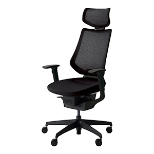 ing イング／メッシュタイプ／ヘッドレスト付きタイプ／可動肘／ブラック樹脂脚／ブラックシェル／ブラック／カーペット用キャスター