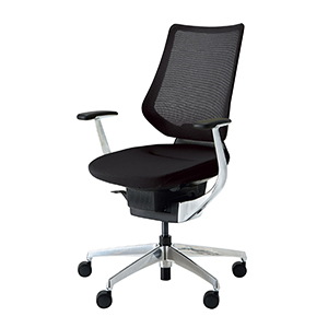 ing イング／メッシュタイプ／バーチカルタイプ／アルミ肘／アルミポリッシュ脚／ブラックシェル／ブラック／カーペット用キャスター