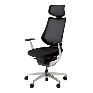 ing イング／メッシュタイプ／ヘッドレスト付きタイプ／アルミ肘／アルミポリッシュ脚／ブラックシェル／ブラック／カーペット用キャスター