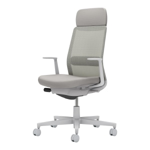 Monet モネット／背メッシュタイプ／ショルダーサポート付き／ランバーサポート付き／L型肘／グレー脚／本体グレー／背・座・ランバーサポート ライトグレー／カーペット用キャスター