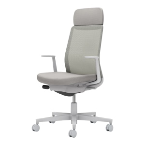 Monet モネット／背メッシュタイプ／ショルダーサポート付き／ランバーサポートなし／L型肘／グレー脚／本体グレー／背座ライトグレー／カーペット用キャスター