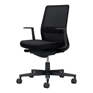 Monet モネット／背メッシュタイプ／ショルダーサポートなし／ランバーサポート付き／L型肘／ブラック脚／本体ブラック／背・座・ランバーサポート ブラック／カーペット用キャスター