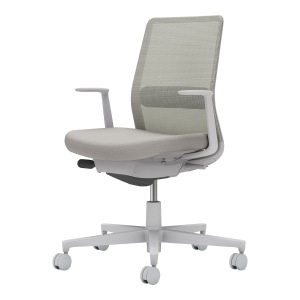 Monet モネット／背メッシュタイプ／ショルダーサポートなし／ランバーサポート付き／L型肘／グレー脚／本体グレー／背・座・ランバーサポート ライトグレー／カーペット用キャスター