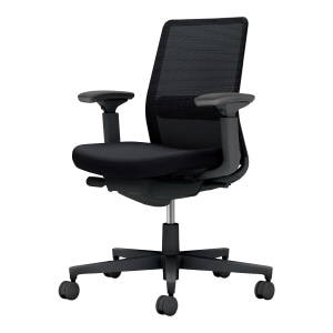 Monet モネット／背メッシュタイプ／ショルダーサポートなし／ランバーサポート付き／可動肘／ブラック脚／本体ブラック／背・座・ランバーサポート ブラック／カーペット用キャスター