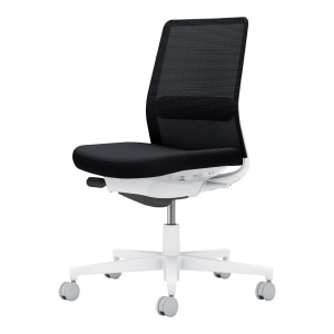 Monet モネット／背メッシュタイプ／ショルダーサポートなし／ランバーサポート付き／肘なし／ホワイト脚／本体ホワイト／背・座・ランバーサポート ブラック／カーペット用キャスター