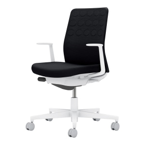 Monet モネット／背クッションタイプ／L型肘／ホワイト脚／本体ホワイト／背座ブラック／カーペット用キャスター