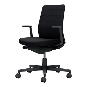 Monet モネット／背クッションタイプ／L型肘／ブラック脚／本体ブラック／背座ブラック／カーペット用キャスター