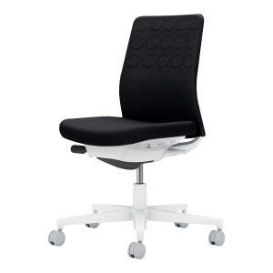 Monet モネット／背クッションタイプ／肘なし／ホワイト脚／本体ホワイト／背座ブラック／カーペット用キャスター