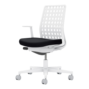 Monet モネット／背樹脂シェルタイプ／L型肘／ホワイト脚／本体ホワイト／背樹脂 ホワイト／座 ブラック／カーペット用キャスター