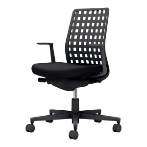 Monet モネット／背樹脂シェルタイプ／L型肘／ブラック脚／本体ブラック／背樹脂 ブラック／座 ブラック／カーペット用キャスター