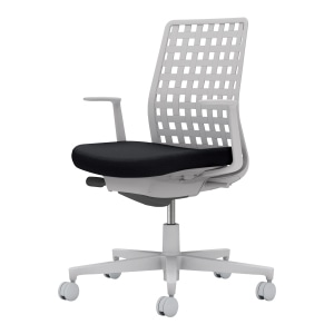 Monet モネット／背樹脂シェルタイプ／L型肘／グレー脚／本体グレー／背樹脂 グレー／座 ブラック／カーペット用キャスター