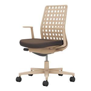 Monet モネット／背樹脂シェルタイプ／L型肘／ベージュ脚／本体ベージュ／背樹脂 ベージュ／座 ダークグレージュ／カーペット用キャスター