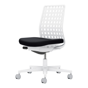 Monet モネット／背樹脂シェルタイプ／肘なし／ホワイト脚／本体ホワイト／背樹脂 ホワイト／座 ブラック／カーペット用キャスター