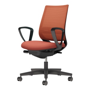 Mitra2 ミトラ2／メッシュタイプ／スタンダードバック／ランバーサポート付き／サークル肘／ブラック樹脂脚／本体ブラック／背座ソフトテラコッタ／フローリング用キャスター