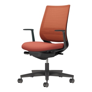 Mitra2 ミトラ2／メッシュタイプ／スタンダードバック／ランバーサポート付き／L字肘／ブラック樹脂脚／本体ブラック／背座ソフトテラコッタ／カーペット用キャスター