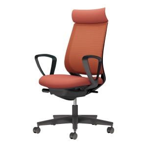 Mitra2 ミトラ2／メッシュタイプ／アディショナルバック／ランバーサポートなし／サークル肘／ブラック樹脂脚／本体ブラック／背座ソフトテラコッタ／カーペット用キャスター