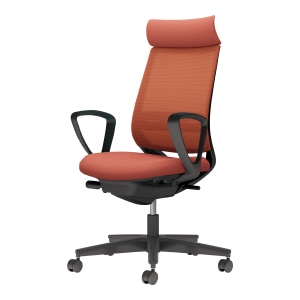 Mitra2 ミトラ2／メッシュタイプ／アディショナルバック／ランバーサポート付き／サークル肘／ブラック樹脂脚／本体ブラック／背座ソフトテラコッタ／カーペット用キャスター