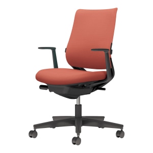 Mitra2 ミトラ2／ファブリックタイプ／スタンダードバック／ランバーサポート付き／L字肘／ブラック樹脂脚／本体ブラック／背座ソフトテラコッタ／フローリング用キャスター