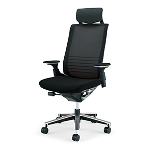 INSPINE インスパイン／ヘッドレスト付き／可動肘／座面布張り／ブラックフレーム／座ブラック／フローリング用キャスター