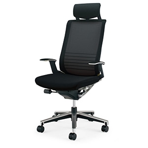 INSPINE インスパイン/ヘッドレスト付き/T型肘/座面布張り/ブラックフレーム/座ブラック/フローリング用キャスター