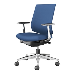 Wizard4 ウィザード4/ローバックタイプ/アルミ肘/アルミポリッシュ脚/エコPVCレザー/本体 ブラック/背座ミディアムマリン/カーペット用キャスター