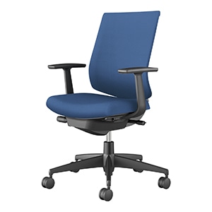 Wizard4 ウィザード4/ローバックタイプ/T型肘/ブラック樹脂脚/エコPVCレザー/本体 ブラック/背座ミディアムマリン/カーペット用キャスター