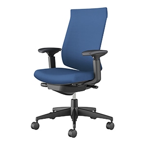 Wizard4 ウィザード4／ハイバックタイプ／可動肘／ブラック樹脂脚／エコPVCレザー／本体 ブラック／背座ミディアムマリン／カーペット用キャスター