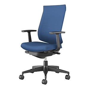 Wizard4 ウィザード4／ハイバックタイプ／T型肘／ブラック樹脂脚／エコPVCレザー／本体 ブラック／背座ミディアムマリン／カーペット用キャスター