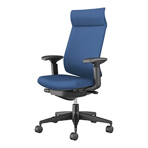 Wizard4 ウィザード4／アディショナルバックタイプ／可動肘／ブラック樹脂脚／エコPVCレザー／本体 ブラック／背座ミディアムマリン／フローリング用キャスター