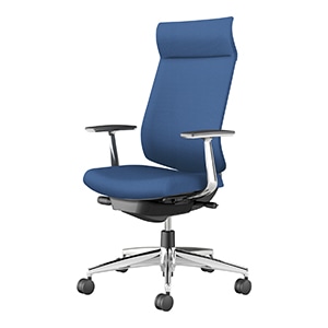 Wizard4 ウィザード4／アディショナルバックタイプ／アルミ肘／アルミポリッシュ脚／エコPVCレザー／本体 ブラック／背座ミディアムマリン／フローリング用キャスター