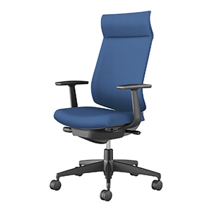 Wizard4 ウィザード4／アディショナルバックタイプ／T型肘／ブラック樹脂脚／エコPVCレザー／本体 ブラック／背座ミディアムマリン／カーペット用キャスター