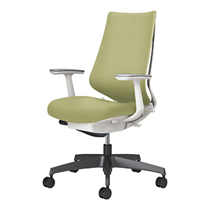 Duora2 デュオラ2/クッションタイプ/ハイバック/T型肘/本体ホワイトグレー/ブラック樹脂脚/グラスグリーン/カーペット用キャスター