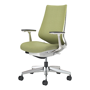 Duora2 デュオラ2/クッションタイプ/ハイバック/アルミ肘/本体ホワイトグレー/アルミポリッシュ脚/グラスグリーン/カーペット用キャスター