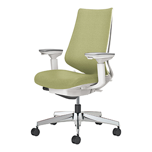 Duora2 デュオラ2/クッションタイプ/ハイバック/可動肘/本体ホワイトグレー/アルミポリッシュ脚/グラスグリーン/カーペット用キャスター