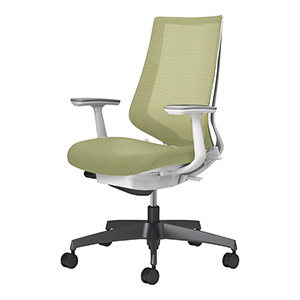 Duora2 デュオラ2/メッシュタイプ/ハイバック/T型肘/本体ホワイトグレー/ブラック樹脂脚/グラスグリーン/フローリング用キャスター