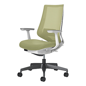 Duora2 デュオラ2/メッシュタイプ/ハイバック/T型肘/ランバーサポートあり/本体ホワイトグレー/ブラック樹脂脚/グラスグリーン/フローリング用キャスター