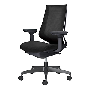 Duora2 デュオラ2／メッシュタイプ／ハイバック／可動肘／本体ブラック／ブラック樹脂脚／ブラック／フローリング用キャスター