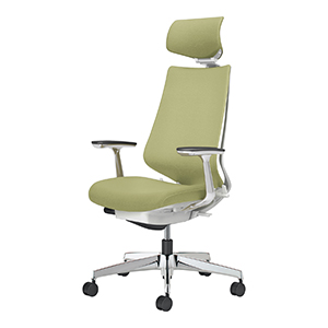 Duora2 デュオラ2／クッションタイプ／ヘッドレスト付き／アルミ肘／本体ホワイトグレー／アルミポリッシュ脚／グラスグリーン／カーペット用キャスター