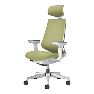 Duora2 デュオラ2／クッションタイプ／ヘッドレスト付き／可動肘／本体ホワイトグレー／アルミポリッシュ脚／グラスグリーン／フローリング用キャスター