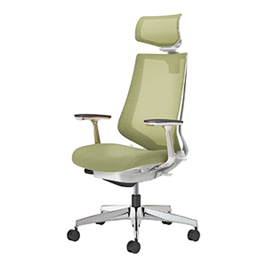 Duora2 デュオラ2／メッシュタイプ／ヘッドレスト付き／アルミ肘／本体ホワイトグレー／アルミポリッシュ脚／グラスグリーン／フローリング用キャスター