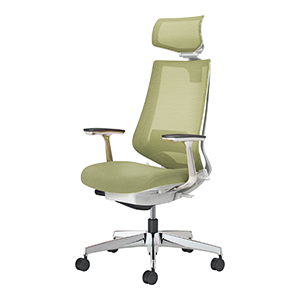 Duora2 デュオラ2／メッシュタイプ／ヘッドレスト付き／アルミ肘／ランバーサポートあり／本体ホワイトグレー／アルミポリッシュ脚／グラスグリーン／カーペット用キャスター