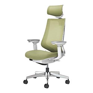 Duora2 デュオラ2/メッシュタイプ/ヘッドレスト付き/可動肘/本体ホワイトグレー/アルミポリッシュ脚/グラスグリーン/フローリング用キャスター