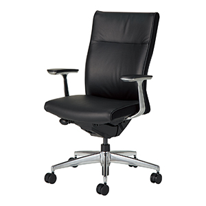 PUNTO プント/革張り(本革)/ハイバックアルミ肘/ランバーサポートなし/ブラック/フローリング用キャスター